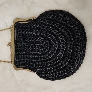 Vintage 50's black Italian Walborg beaded gold chain kiss clasp bag.